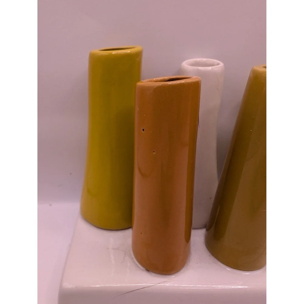 Chive Pooley 8-Tube Bud Vase Ceramic Mustard Yellow Ochre Cream white base